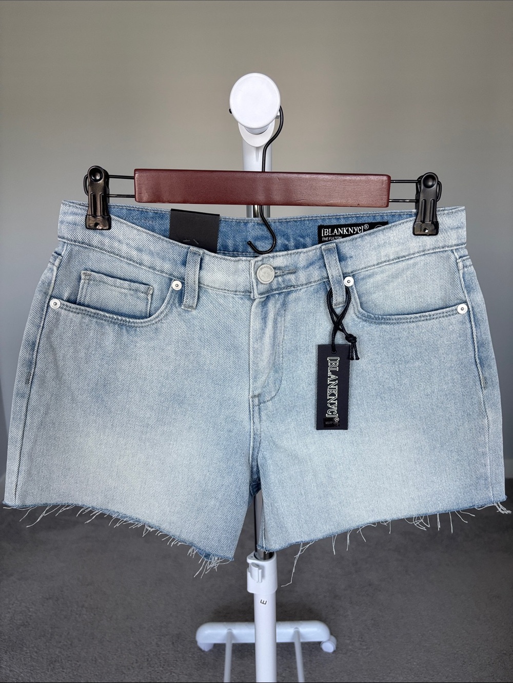 Blank NYC Faded Light Blue Frayed Denim Shorts